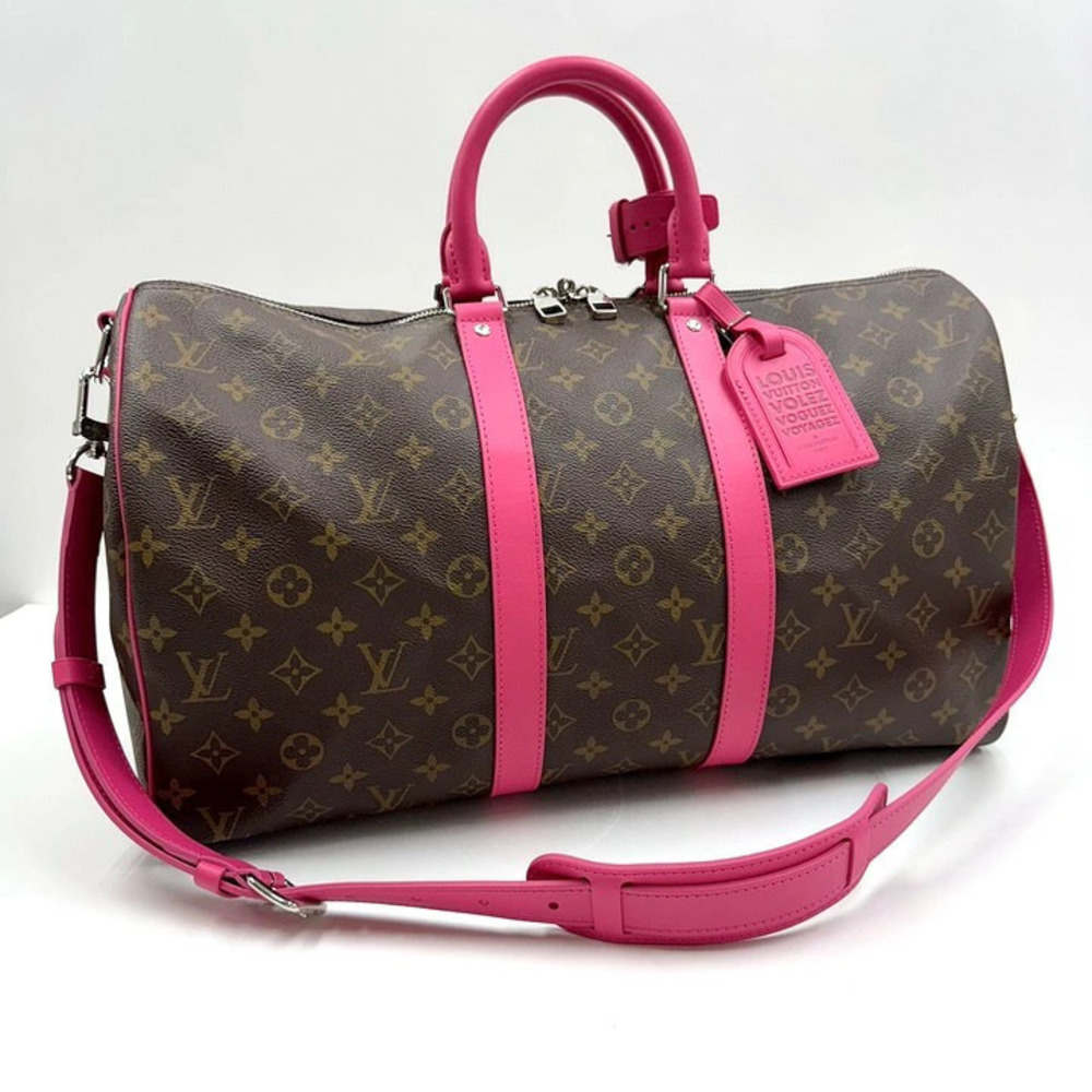 Louis Vuitton Keepall Bandouliere Monogram Macassar Brown Pondicherry Pink